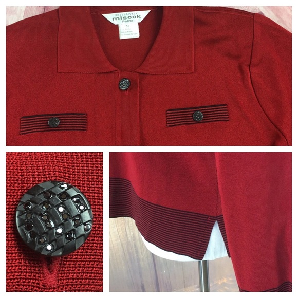 ☮️MISOOK Red/Black Button up Cardigan sz M Petite - Picture 7 of 8